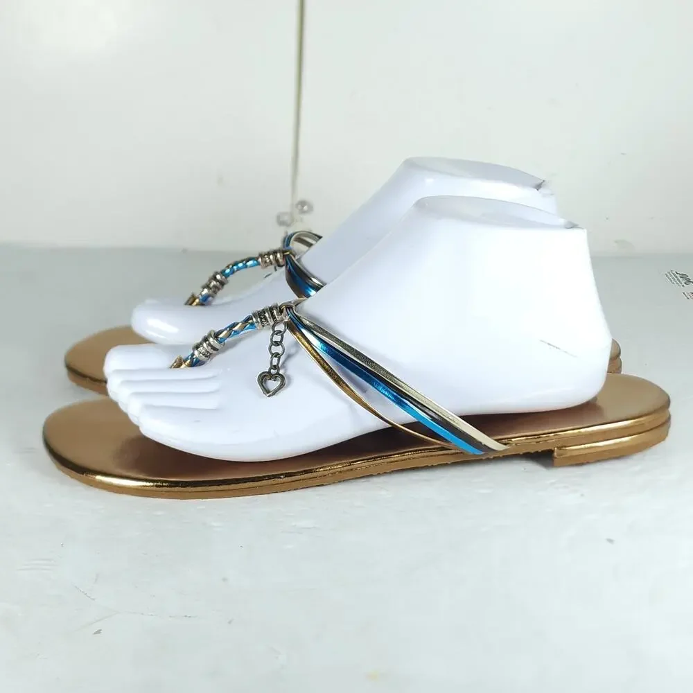 Candies Women's Y2K Vtg US 9-10 Bronze Flat Flip Flops Thong Sandals NWT
